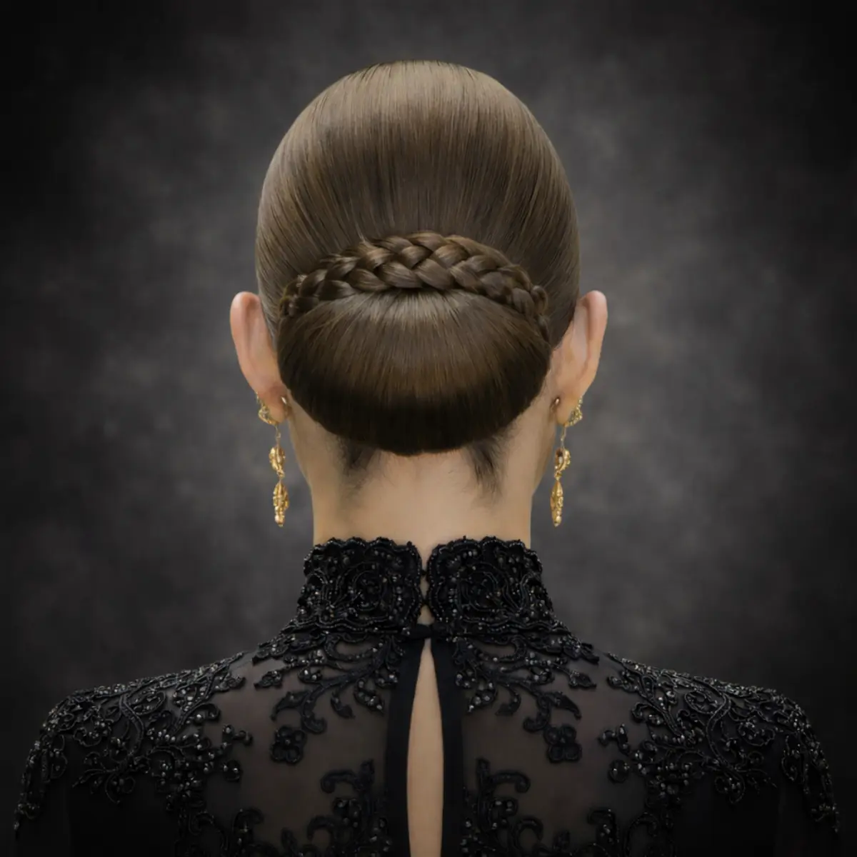 moño castaña alicantina con trenza acabado plano y elegante